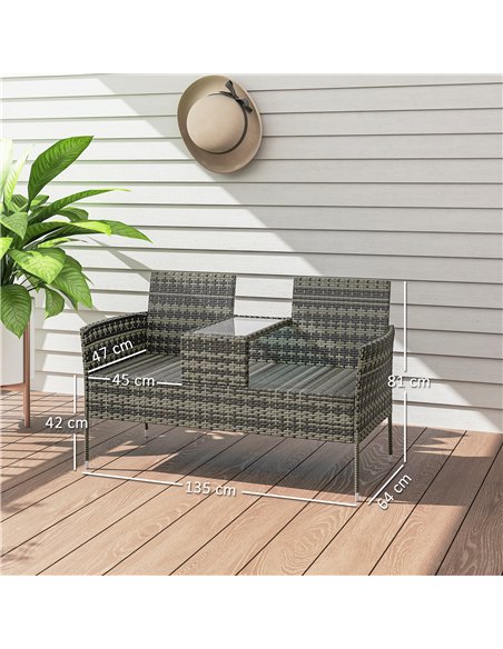 Outsunny Two-Seat Rattan Chair, with Middle Table - Charcoal Grey - pic 160637 | FastDaddyshop