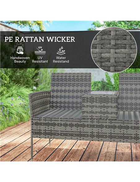 Outsunny Two-Seat Rattan Chair, with Middle Table - Charcoal Grey - pic 160639 | FastDaddyshop
