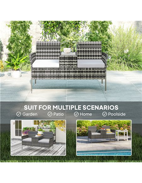 Outsunny Two-Seat Rattan Chair, with Middle Table - Charcoal Grey - pic 160640 | FastDaddyshop