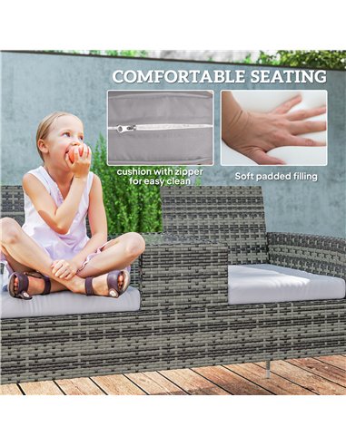 Outsunny Two-Seat Rattan Chair, with Middle Table - Charcoal Grey