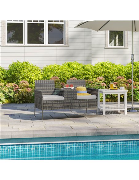 Outsunny Two-Seat Rattan Chair, with Middle Table - Charcoal Grey - pic 160642 | FastDaddyshop