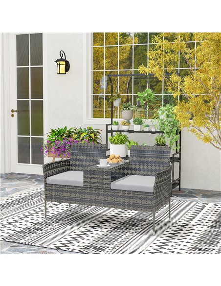 Outsunny Two-Seat Rattan Chair, with Middle Table - Charcoal Grey - pic 160643 | FastDaddyshop