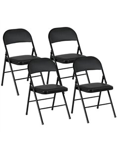 HOMCOM Set of Four Cushioned Folding Chairs - Black