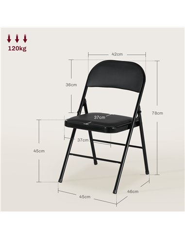 HOMCOM Set of Four Cushioned Folding Chairs - Black