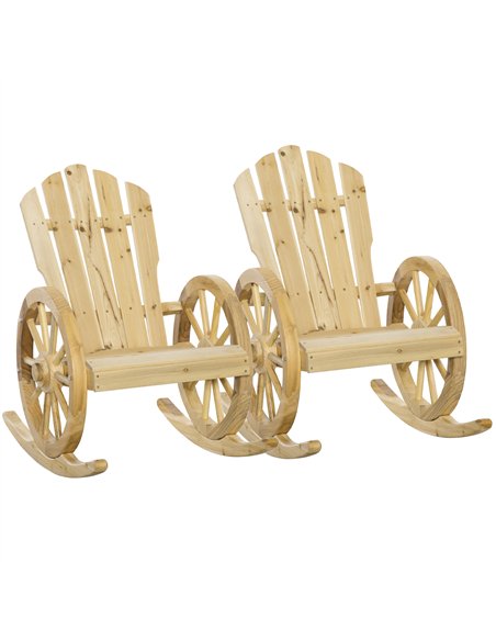 Outsunny 2 Piece Wooden Adirondack Rocking Chair Reclining Armchair Outdoor Garden Furniture Patio Porch Rocker - Natural - pic 160653 | FastDaddyshop