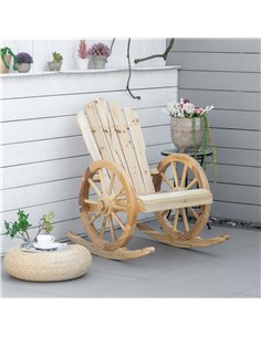 Outsunny 2 Piece Wooden Adirondack Rocking Chair Reclining Armchair Outdoor Garden Furniture Patio Porch Rocker - Natural 2