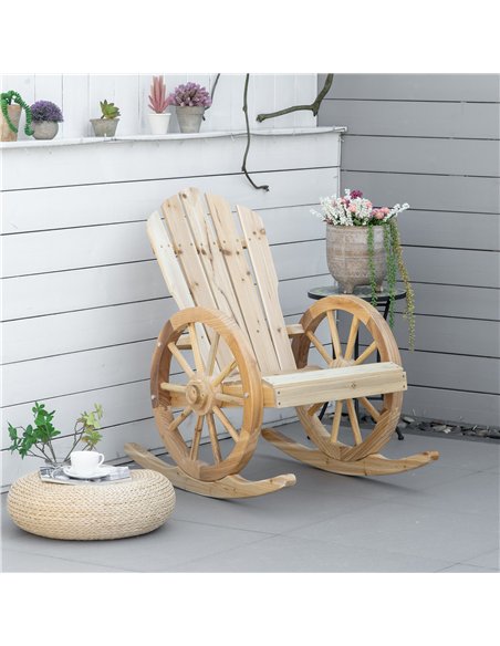 Outsunny 2 Piece Wooden Adirondack Rocking Chair Reclining Armchair Outdoor Garden Furniture Patio Porch Rocker - Natural - pic 160654 | FastDaddyshop