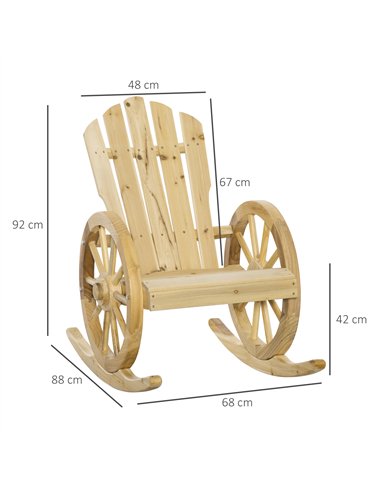 Outsunny 2 Piece Wooden Adirondack Rocking Chair Reclining Armchair Outdoor Garden Furniture Patio Porch Rocker - Natural