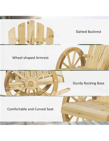 Outsunny 2 Piece Wooden Adirondack Rocking Chair Reclining Armchair Outdoor Garden Furniture Patio Porch Rocker - Natural