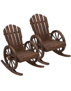 Outsunny 2 Piece Wooden Adirondack Rocking Chair Reclining Armchair Outdoor Garden Furniture Patio Porch Rocker - Carbonized Woo