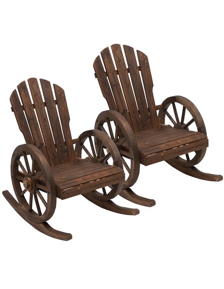 Outsunny 2 Piece Wooden Adirondack Rocking Chair Reclining Armchair Outdoor Garden Furniture Patio Porch Rocker - Carbonized Woo - pic 160662 | FastDaddyshop