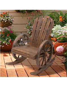 Outsunny 2 Piece Wooden Adirondack Rocking Chair Reclining Armchair Outdoor Garden Furniture Patio Porch Rocker - Carbonized Woo 2