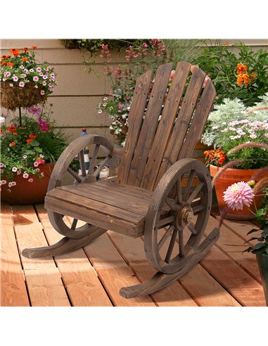 Outsunny 2 Piece Wooden Adirondack Rocking Chair Reclining Armchair Outdoor Garden Furniture Patio Porch Rocker - Carbonized Woo