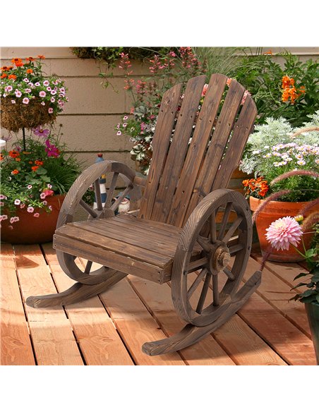 Outsunny 2 Piece Wooden Adirondack Rocking Chair Reclining Armchair Outdoor Garden Furniture Patio Porch Rocker - Carbonized Woo - pic 160663 | FastDaddyshop