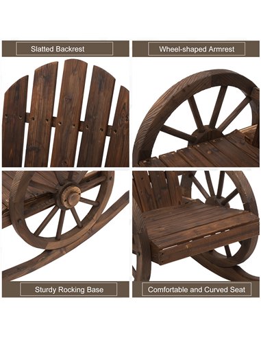 Outsunny 2 Piece Wooden Adirondack Rocking Chair Reclining Armchair Outdoor Garden Furniture Patio Porch Rocker - Carbonized Woo