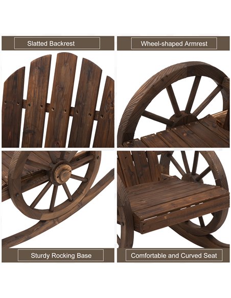 Outsunny 2 Piece Wooden Adirondack Rocking Chair Reclining Armchair Outdoor Garden Furniture Patio Porch Rocker - Carbonized Woo - pic 160668 | FastDaddyshop