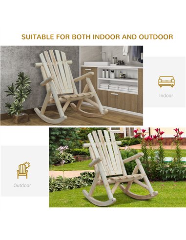 Outsunny 2 Piece Adirondack Chair Cedar Wood Ergonomic Rocking Chair Porch Rocker Garden Traditional - Burlywood
