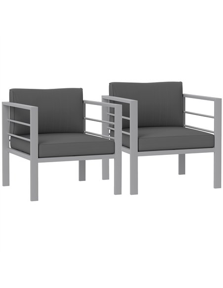 Outsunny Garden Sofa Set of 2, All-Weather Garden Sofa Set with Removable Cushions, Metal Frame Outdoor Furniture for Balcony, C - pic 160680 | FastDaddyshop