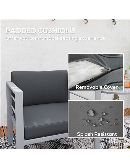 Outsunny Garden Sofa Set of 2, All-Weather Garden Sofa Set with Removable Cushions, Metal Frame Outdoor Furniture for Balcony, C - pic 160683 | FastDaddyshop