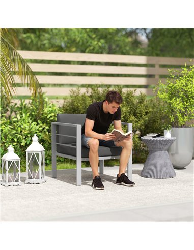 Outsunny Garden Sofa Set of 2, All-Weather Garden Sofa Set with Removable Cushions, Metal Frame Outdoor Furniture for Balcony, C