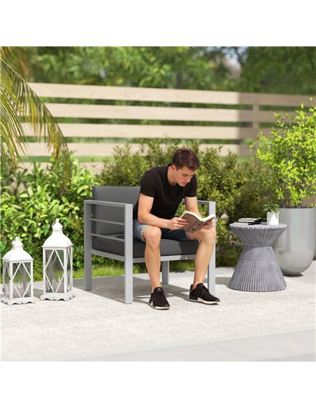 Outsunny Garden Sofa Set of 2, All-Weather Garden Sofa Set with Removable Cushions, Metal Frame Outdoor Furniture for Balcony, C - pic 160686 | FastDaddyshop