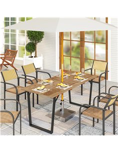 Outsunny Garden Table for 6, 175 x 80 cm Large Rectangle Outdoor Dining Table with 5cm Parasol Hole and Slatted Top, Weather Res 2
