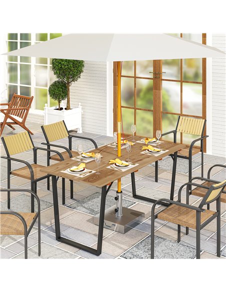 Outsunny Garden Table for 6, 175 x 80 cm Large Rectangle Outdoor Dining Table with 5cm Parasol Hole and Slatted Top, Weather Res - pic 160690 | FastDaddyshop