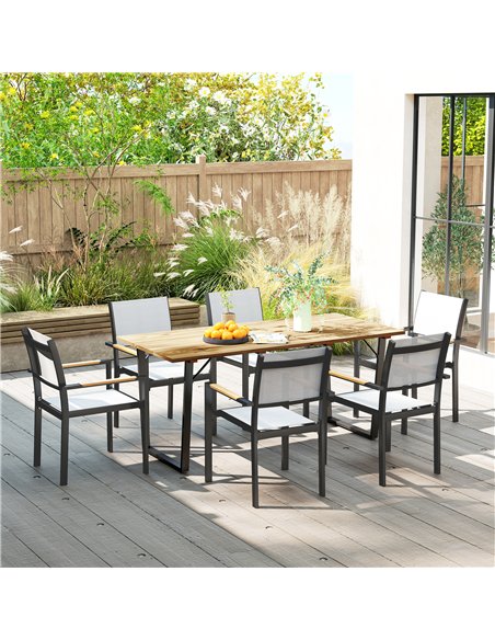 Outsunny Garden Table for 6, 175 x 80 cm Large Rectangle Outdoor Dining Table with 5cm Parasol Hole and Slatted Top, Weather Res - pic 160695 | FastDaddyshop