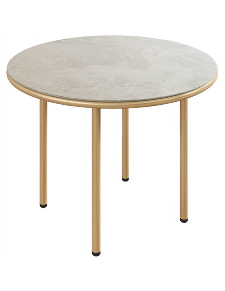 Outsunny Round Small Garden Table, 60cm Outdoor Side Table with Faux Marble Tempered Glass Top, Steel Frame for Garden Patio Bal - pic 160698 | FastDaddyshop