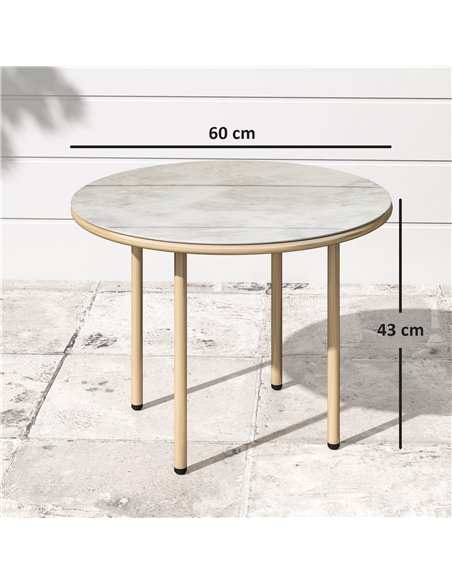 Outsunny Round Small Garden Table, 60cm Outdoor Side Table with Faux Marble Tempered Glass Top, Steel Frame for Garden Patio Bal - pic 160700 | FastDaddyshop