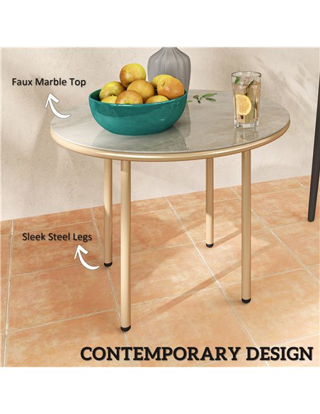 Outsunny Round Small Garden Table, 60cm Outdoor Side Table with Faux Marble Tempered Glass Top, Steel Frame for Garden Patio Bal - pic 160701 | FastDaddyshop
