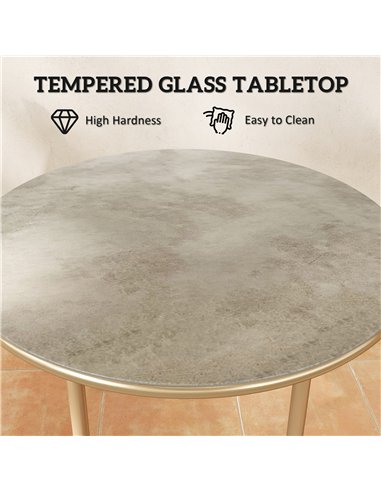 Outsunny Round Small Garden Table, 60cm Outdoor Side Table with Faux Marble Tempered Glass Top, Steel Frame for Garden Patio Bal