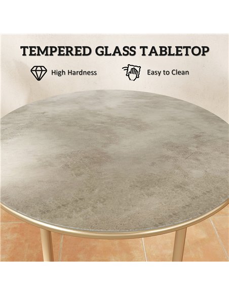 Outsunny Round Small Garden Table, 60cm Outdoor Side Table with Faux Marble Tempered Glass Top, Steel Frame for Garden Patio Bal - pic 160702 | FastDaddyshop