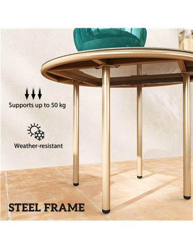 Outsunny Round Small Garden Table, 60cm Outdoor Side Table with Faux Marble Tempered Glass Top, Steel Frame for Garden Patio Bal