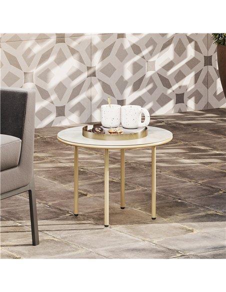 Outsunny Round Small Garden Table, 60cm Outdoor Side Table with Faux Marble Tempered Glass Top, Steel Frame for Garden Patio Bal - pic 160704 | FastDaddyshop