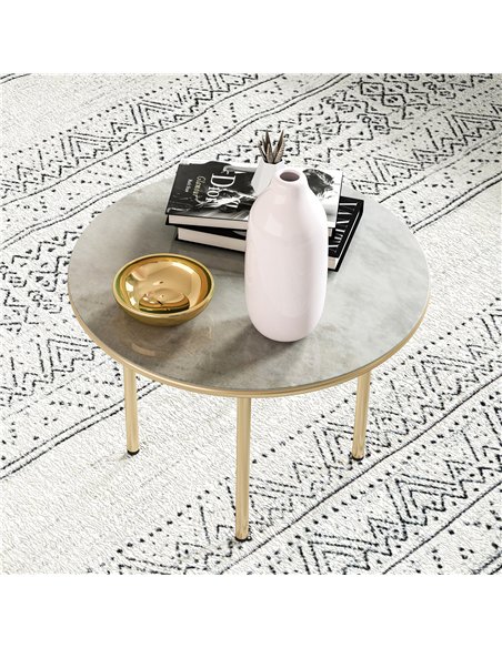 Outsunny Round Small Garden Table, 60cm Outdoor Side Table with Faux Marble Tempered Glass Top, Steel Frame for Garden Patio Bal - pic 160706 | FastDaddyshop