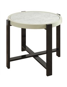 Outsunny Round Small Garden Table, 60cm Outdoor Side Table with Faux Marble Tempered Glass Top, Aluminium Frame for Garden, Pati