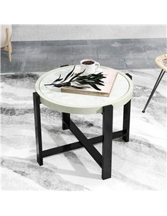 Outsunny Round Small Garden Table, 60cm Outdoor Side Table with Faux Marble Tempered Glass Top, Aluminium Frame for Garden, Pati 2