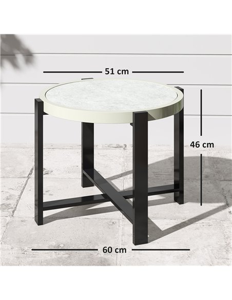 Outsunny Round Small Garden Table, 60cm Outdoor Side Table with Faux Marble Tempered Glass Top, Aluminium Frame for Garden, Pati - pic 160709 | FastDaddyshop