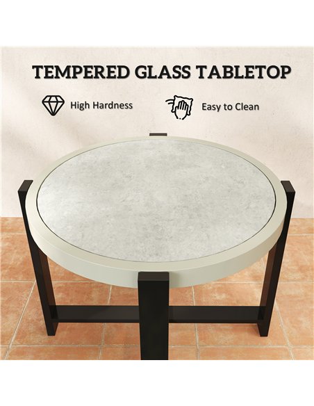 Outsunny Round Small Garden Table, 60cm Outdoor Side Table with Faux Marble Tempered Glass Top, Aluminium Frame for Garden, Pati - pic 160711 | FastDaddyshop