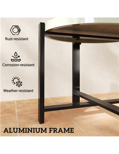 Outsunny Round Small Garden Table, 60cm Outdoor Side Table with Faux Marble Tempered Glass Top, Aluminium Frame for Garden, Pati