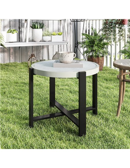 Outsunny Round Small Garden Table, 60cm Outdoor Side Table with Faux Marble Tempered Glass Top, Aluminium Frame for Garden, Pati - pic 160713 | FastDaddyshop