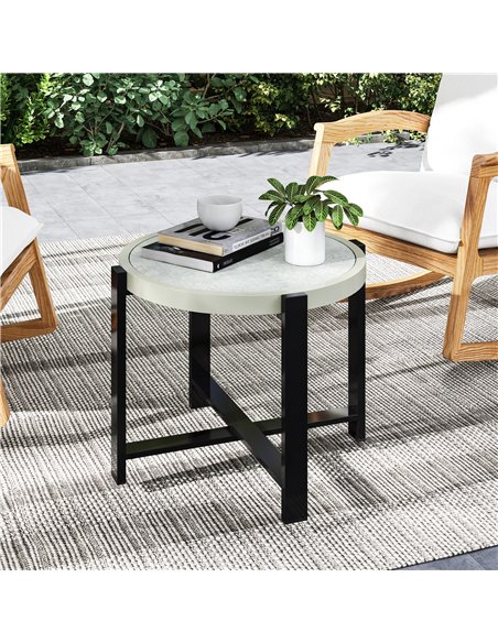 Outsunny Round Small Garden Table, 60cm Outdoor Side Table with Faux Marble Tempered Glass Top, Aluminium Frame for Garden, Pati - pic 160715 | FastDaddyshop