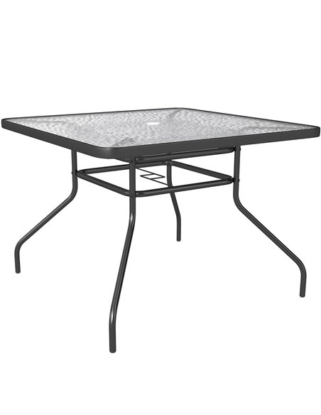 Outsunny Square Garden Dining Table with Tempered Glass Top & Umbrella Hole, 100 x 100 cm - pic 160716 | FastDaddyshop