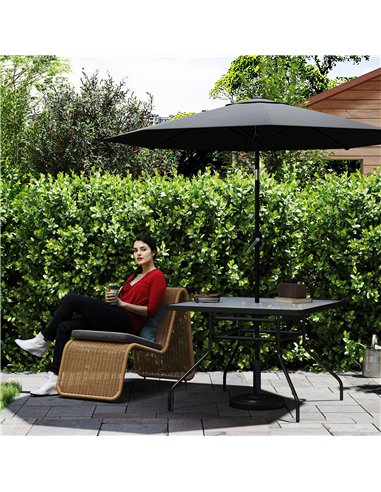 Outsunny Square Garden Dining Table with Tempered Glass Top & Umbrella Hole, 100 x 100 cm