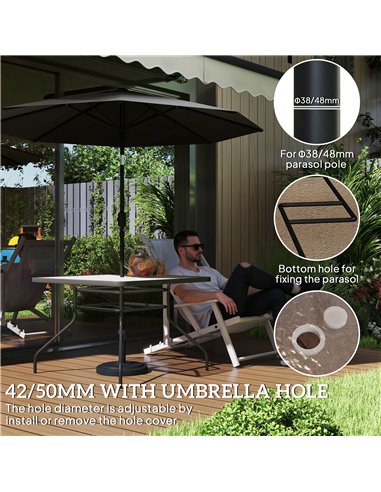 Outsunny Square Garden Dining Table with Tempered Glass Top & Umbrella Hole, 100 x 100 cm