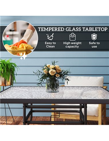 Outsunny Square Garden Dining Table with Tempered Glass Top & Umbrella Hole, 100 x 100 cm