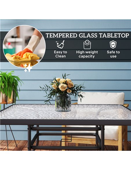 Outsunny Square Garden Dining Table with Tempered Glass Top & Umbrella Hole, 100 x 100 cm - pic 160720 | FastDaddyshop