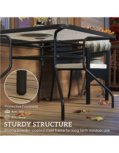 Outsunny Square Garden Dining Table with Tempered Glass Top & Umbrella Hole, 100 x 100 cm