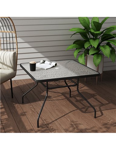 Outsunny Square Garden Dining Table with Tempered Glass Top & Umbrella Hole, 100 x 100 cm